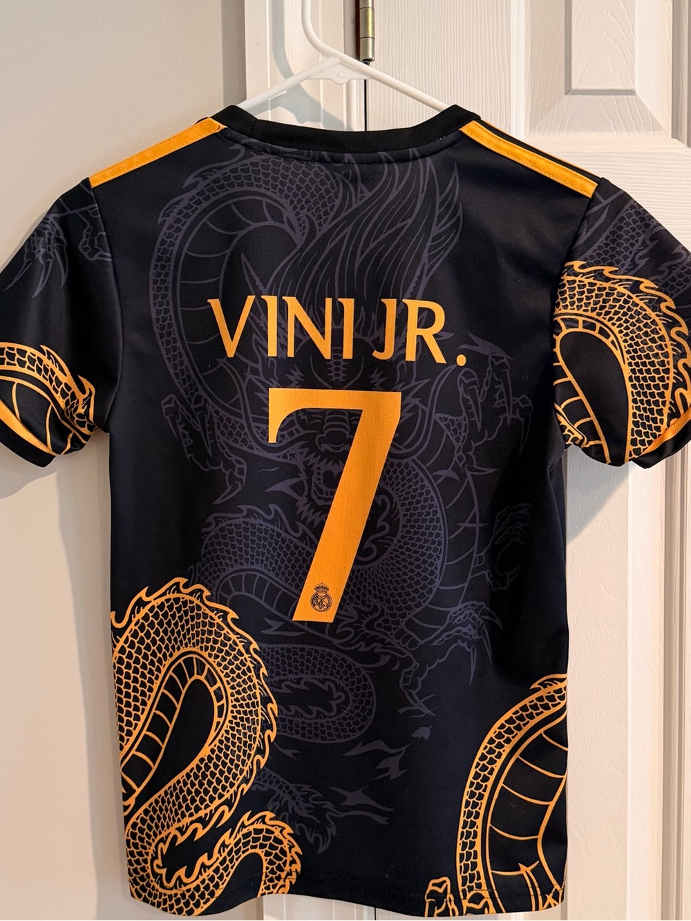 Vinicius Jr Real Madrid #7 Youth Soccer Jersey Dragon Black Size 26
